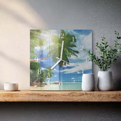 Glass wall clock square Palm island