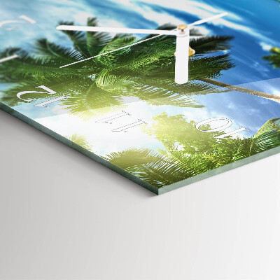 Glass wall clock square Palm island
