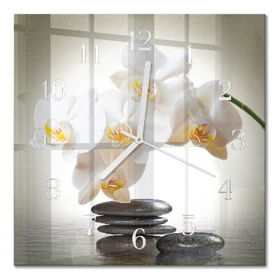 Glass wall clock square Orchid