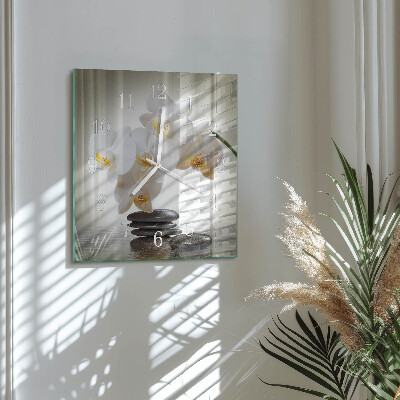 Glass wall clock square Orchid