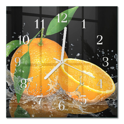 Glass wall clock square Oranges