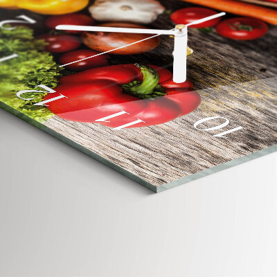 Glass wall clock square Vegetables