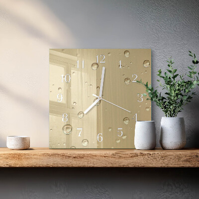 Glass wall clock square Drops