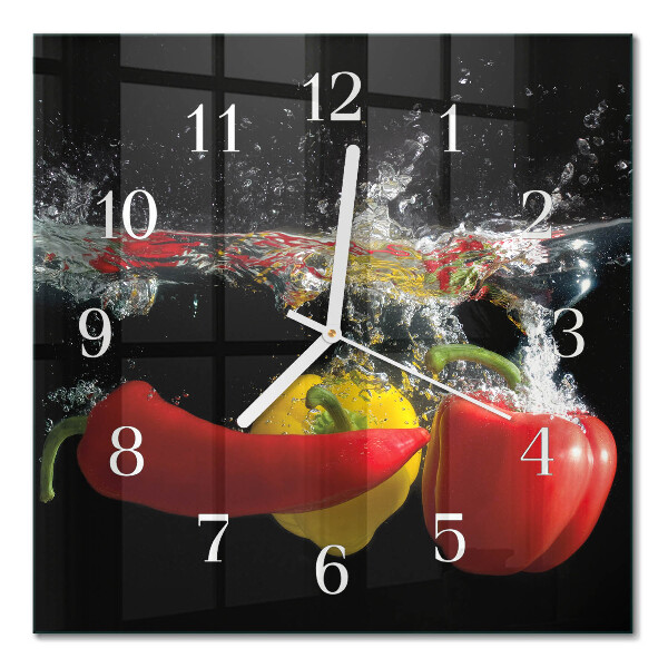 Glass clock square Pepper