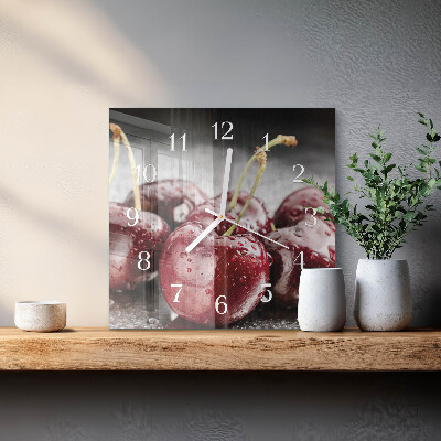 Glass wall clock square Cherry