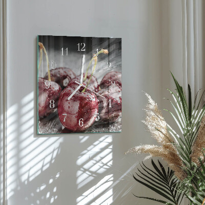 Glass wall clock square Cherry