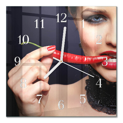 Glass clock square Chili pepper