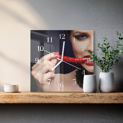 Glass clock square Chili pepper
