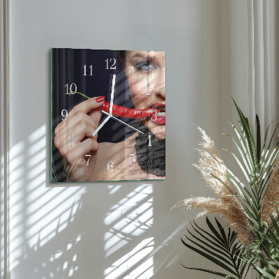 Glass clock square Chili pepper