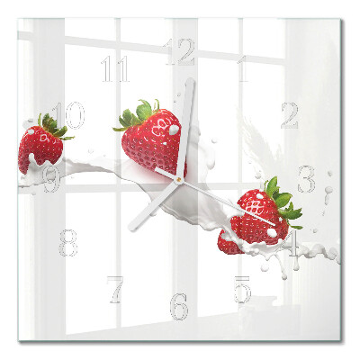 Glass clock square Strawberry