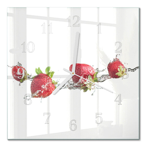 Glass wall clock square Strawberries in water