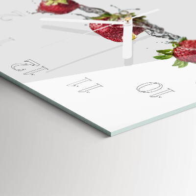 Glass wall clock square Strawberries in water