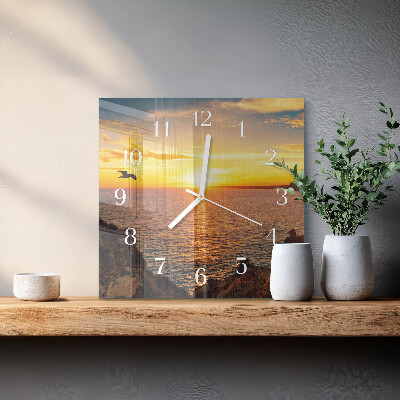 Glass clock square Sunset