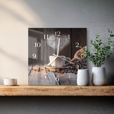 Glass wall clock square Love for coffee