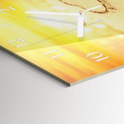 Glass wall clock square Heart in the sand