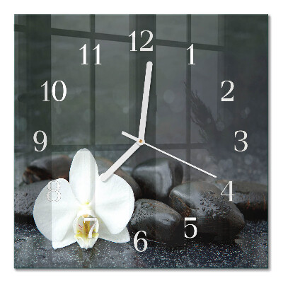 Glass wall clock square Flower and stones