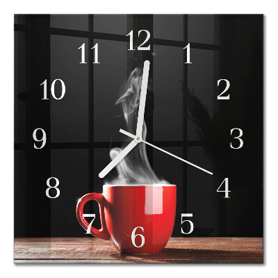 Glass wall clock square A cup of coffee