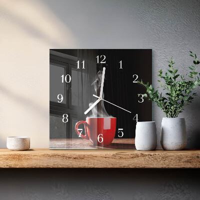 Glass wall clock square A cup of coffee