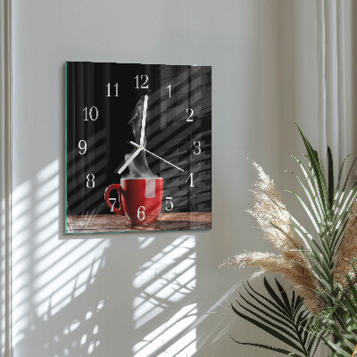 Glass wall clock square A cup of coffee
