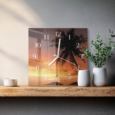 Glass wall clock square Palm