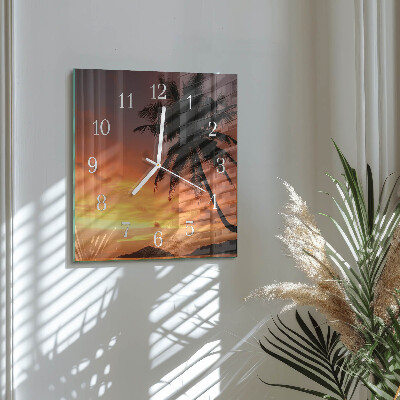 Glass wall clock square Palm