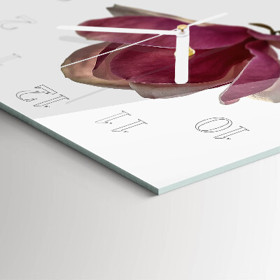 Glass clock square Magnolia flower