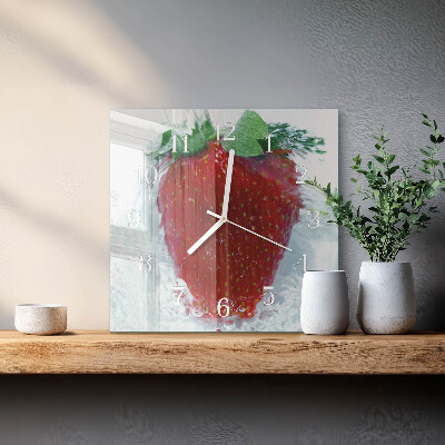 Glass clock square Strawberry