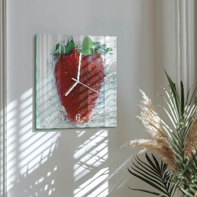 Glass clock square Strawberry