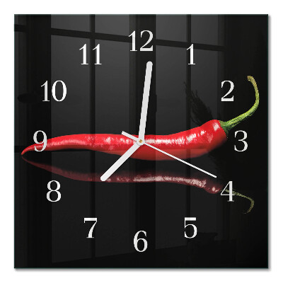 Glass wall clock square Chili pepper