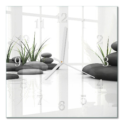 Glass wall clock square Spa stones