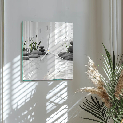 Glass wall clock square Spa stones