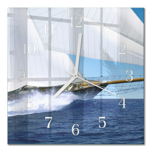 Glass wall clock square Sailboat