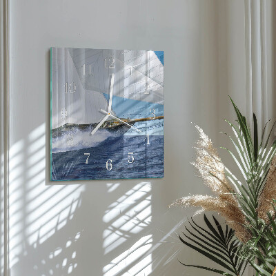 Glass wall clock square Sailboat