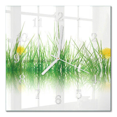 Glass wall clock square Grass