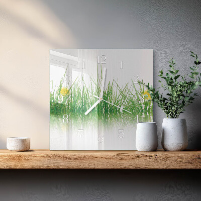 Glass wall clock square Grass