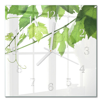 Glass clock square Leaves