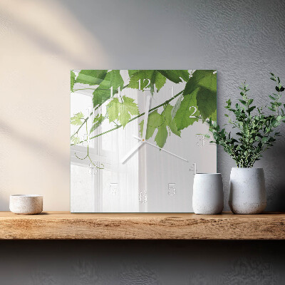 Glass clock square Leaves