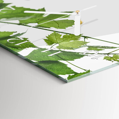 Glass clock square Leaves