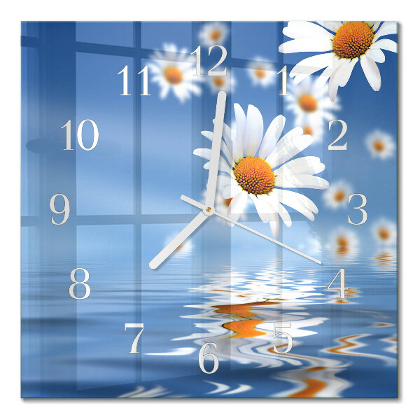 Glass wall clock square Flower