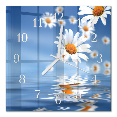 Glass wall clock square Flower