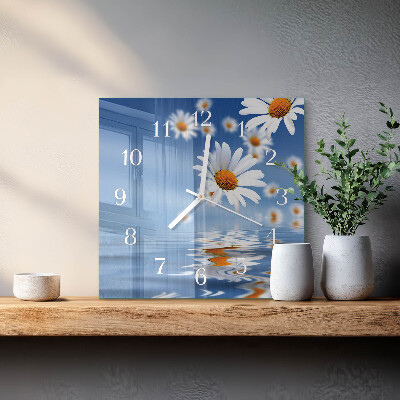 Glass wall clock square Flower