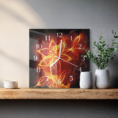 Glass clock square Fire flower