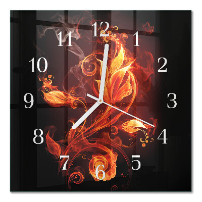 Square wall clock Fire flower