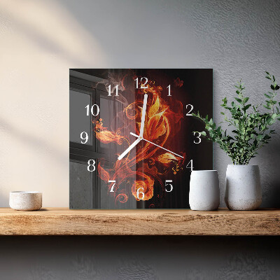 Square wall clock Fire flower