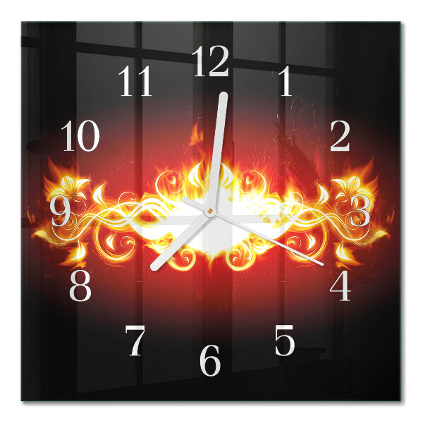Glass wall clock square Fire flower