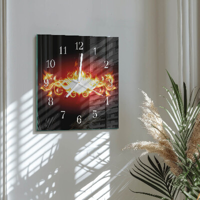 Glass wall clock square Fire flower