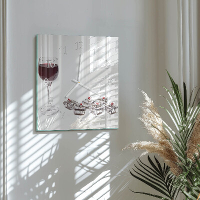 Square wall clock A glass of wine