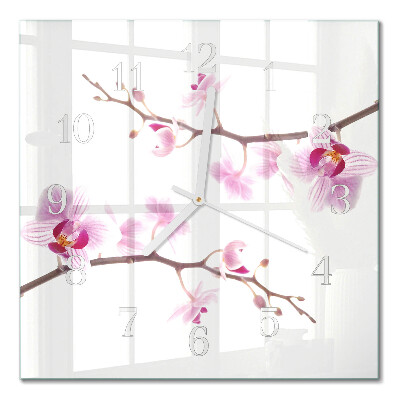 Glass clock square Orchid