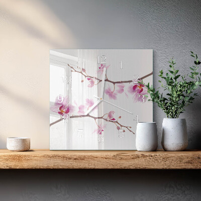 Glass clock square Orchid