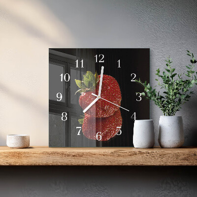 Glass wall clock square Strawberry